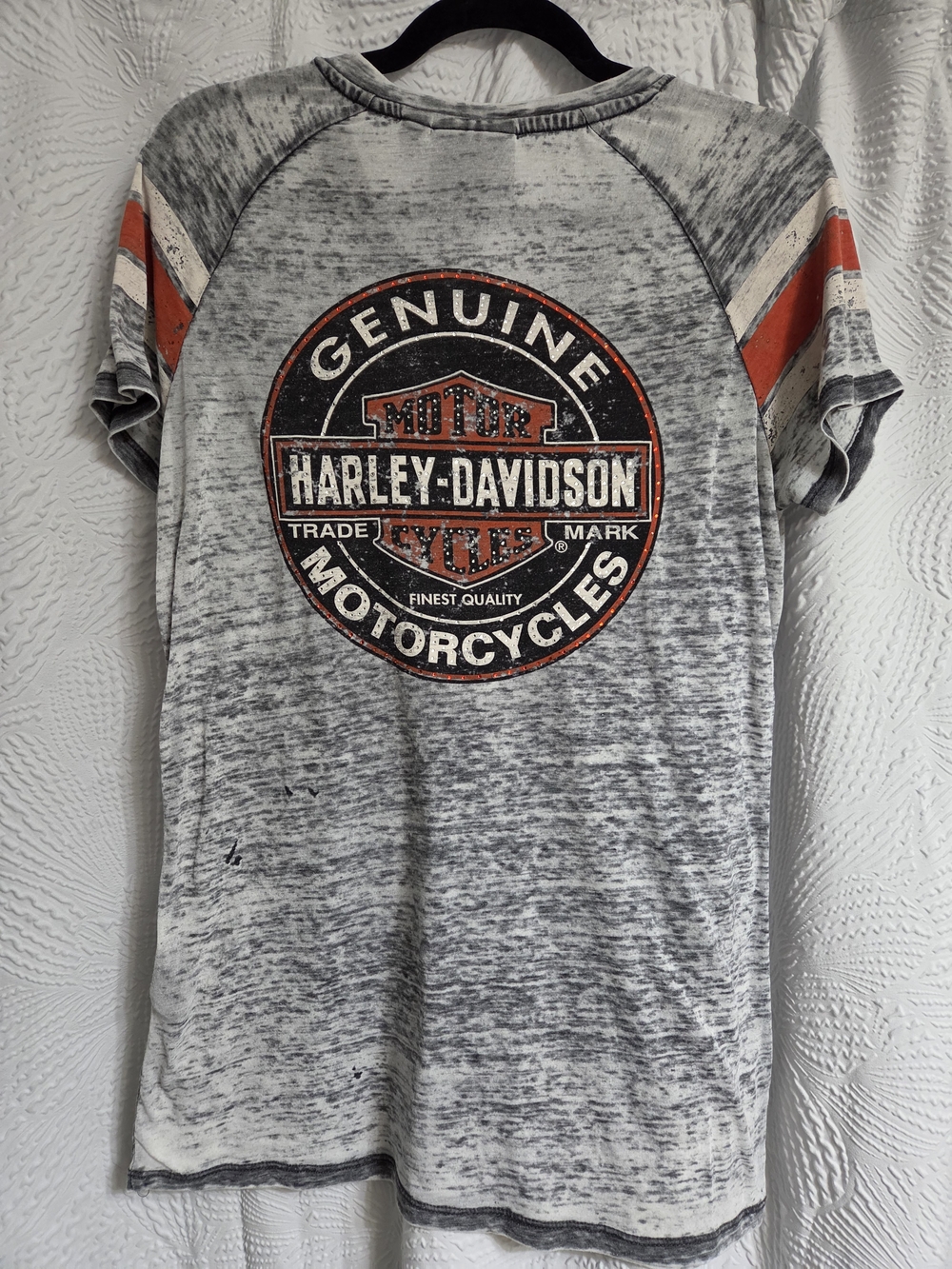 Harley-Davidson Gray Vintage-Style Logo Short Sleeve Tee with Orange Accents